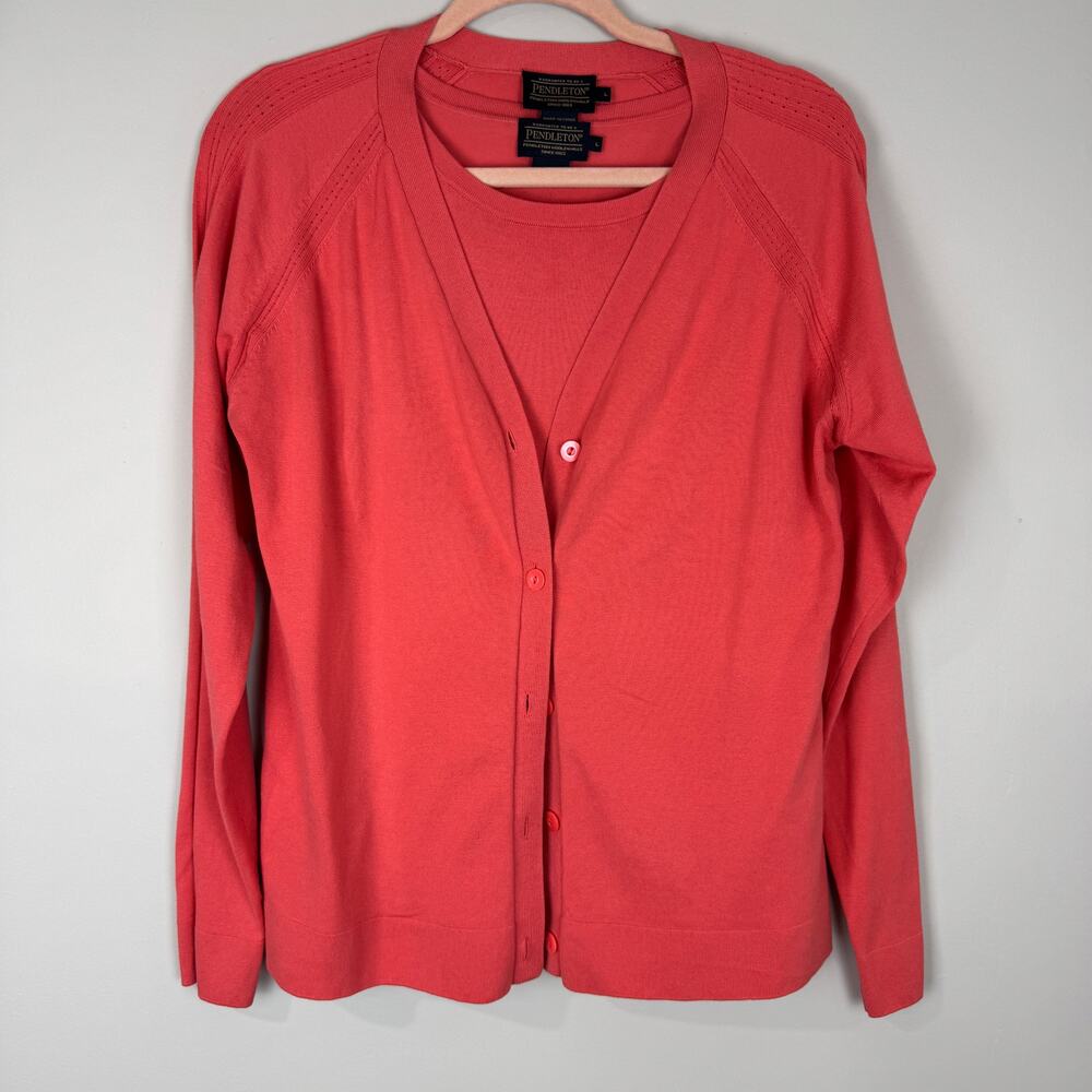 Pendleton Silk Blend 2-Piece Twin Set Cardigan & Shell Top Coral Pink Sz L